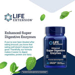 Life Extension Enhanced Super Digestive Enzymes - Digestive Health Support Supplement - Targets fat, protein, carb Digestion - Vegetarian Formula - Non-GMO - 60 Capsules