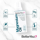 BetterYou Magnesium Oil Body Spray, Pure and Natural Source of Magnesium Chloride, Magnesium Spray Supplement, Supports Muscle Recovery, Vegan & Palm-Oil Free, 100ml (600 Sprays)