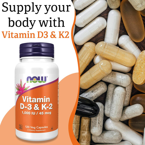 Now Foods Vitamin D-3 & K-2, 120 Vegetable Capsule