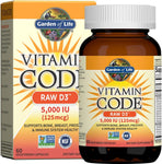 Garden of Life Vitamin D, Vitamin Code Raw D3, Vitamin D 5,000 IU, Raw Whole Food Vitamin D Supplements with Chlorella, Fruit, Veggies & Probiotics for Bone & Immune Health. 60 Vegetarian Capsules