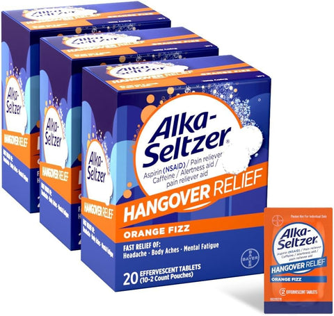 Alka-Seltzer Hangover Relief Tablets, Fast Relief Starts In About 15 Minutes for Headaches, Body Aches & Mental Fatigue, Bachelorette & Bachelor Party Packs 20 Count