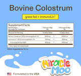 Miracle Moo Colostrum Supplement for Gut Health, Hair Growth, Beauty and Immune Support - Easy to Mix Grass Fed Bovine Powder - Highest IgG Plus ImmunoLin, Unflavored 30 Servings