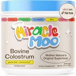 Miracle Moo Colostrum Supplement for Gut Health, Hair Growth, Beauty and Immune Support - Easy to Mix Grass Fed Bovine Powder - Highest IgG Plus ImmunoLin, Unflavored 30 Servings