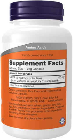 NOW Supplements 5-HTP (5-Hidroxitriptofano) 100 mg, Neurotransmitter, 120 Vegan Caps