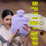 CareSoul Ultra Premium Silicon Hot Water Bottles, with Supersoft Faux Fur Cover (2 litre Size)