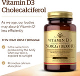 Solgar Vitamin D3 Cholecalciferol 250 MCG 10000 IU Softgels Bone & Immune Support