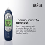 Braun ThermoScan 7+ Connect Ear Thermometer, Family Care App Compatible, Age Precision Technology, Color-Coded Digital Display, Baby and Infant Friendly, No. 1 Brand Recommended by Pediatricians