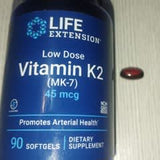 Life Extension Low Dose Vitamin K2 MK-7 45 mcg Softgels 90 Count Supports Cardiovascular Health