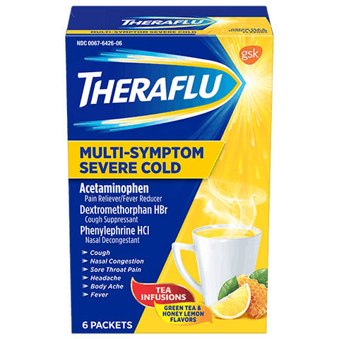 Theraflu Multi-Symptom Severe Cold Hot Liquid Powder, 6 Packets