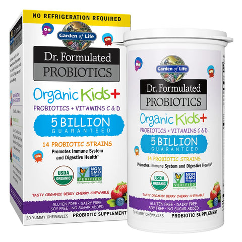 Garden of Life Probiotic for Kids - Dr. Formulated Organic Kids+ Supplement, Shelf Stable, 30 Chewables
