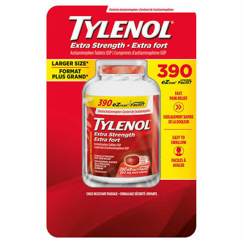 Tylenol Extra Strength, 500mg, 390 ezTabs with Fast Pain Relief, Made in Canada