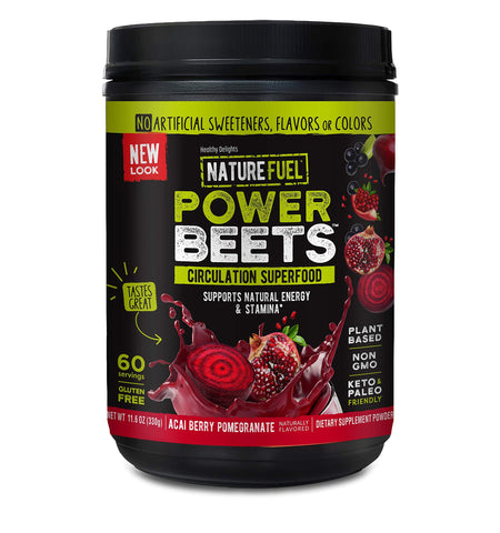 Nature Fuel Power Beets Super Concentrated Circulation Superfood Dietary Supplement – Delicious Acai Berry Pomegranate Flavor – Non-GMO Beet Root Powder - 60 Servings